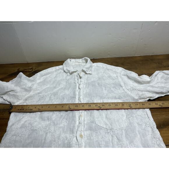CP Shades Linen Floral Embroidered White Button Down Long Sleeve Shirt S *READ - Picture 13 of 16